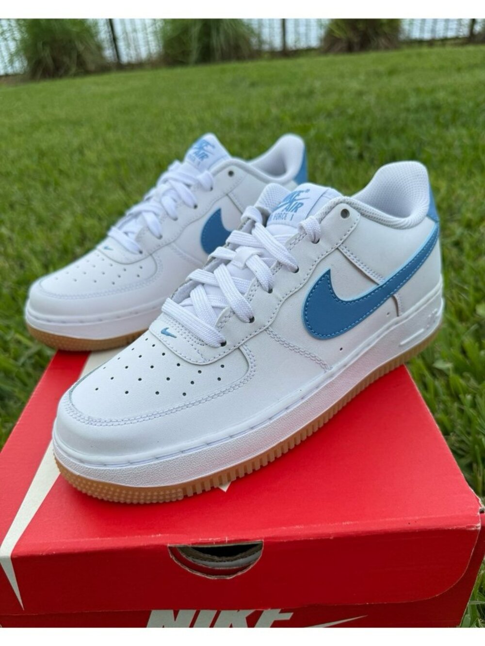 6Y | FITS 7.5 women’s Nike Air Force 1 White Gum Light Brown Blue FV5948-115